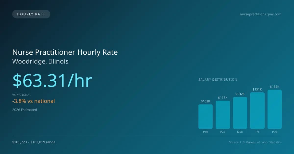 Nurse Practitioner Hourly Rate in Woodridge, IL — 2026 est., based on 2025 BLS