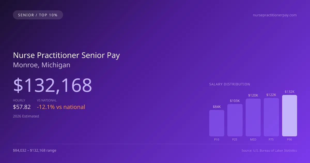 Nurse Practitioner Senior Salary in Monroe, MI — 2026 est., based on 2025 BLS