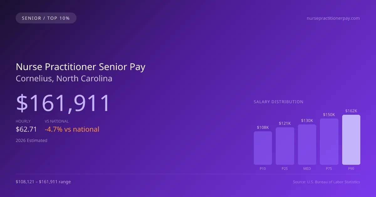 Nurse Practitioner Senior Salary in Cornelius, NC — 2026 est., based on 2025 BLS