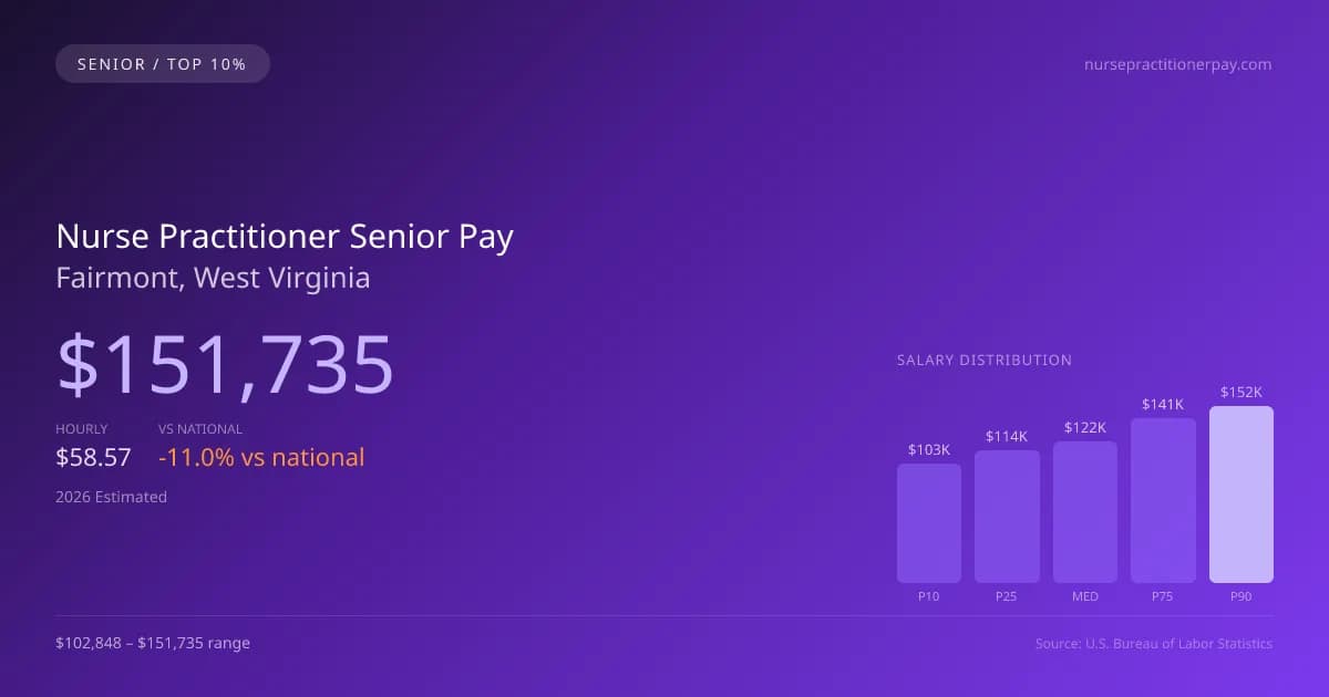 Nurse Practitioner Senior Salary in Fairmont, WV — 2026 est., based on 2025 BLS